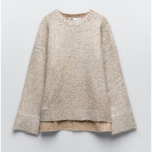 Zara oversized ecru and light gray crackled knit sweater EUC